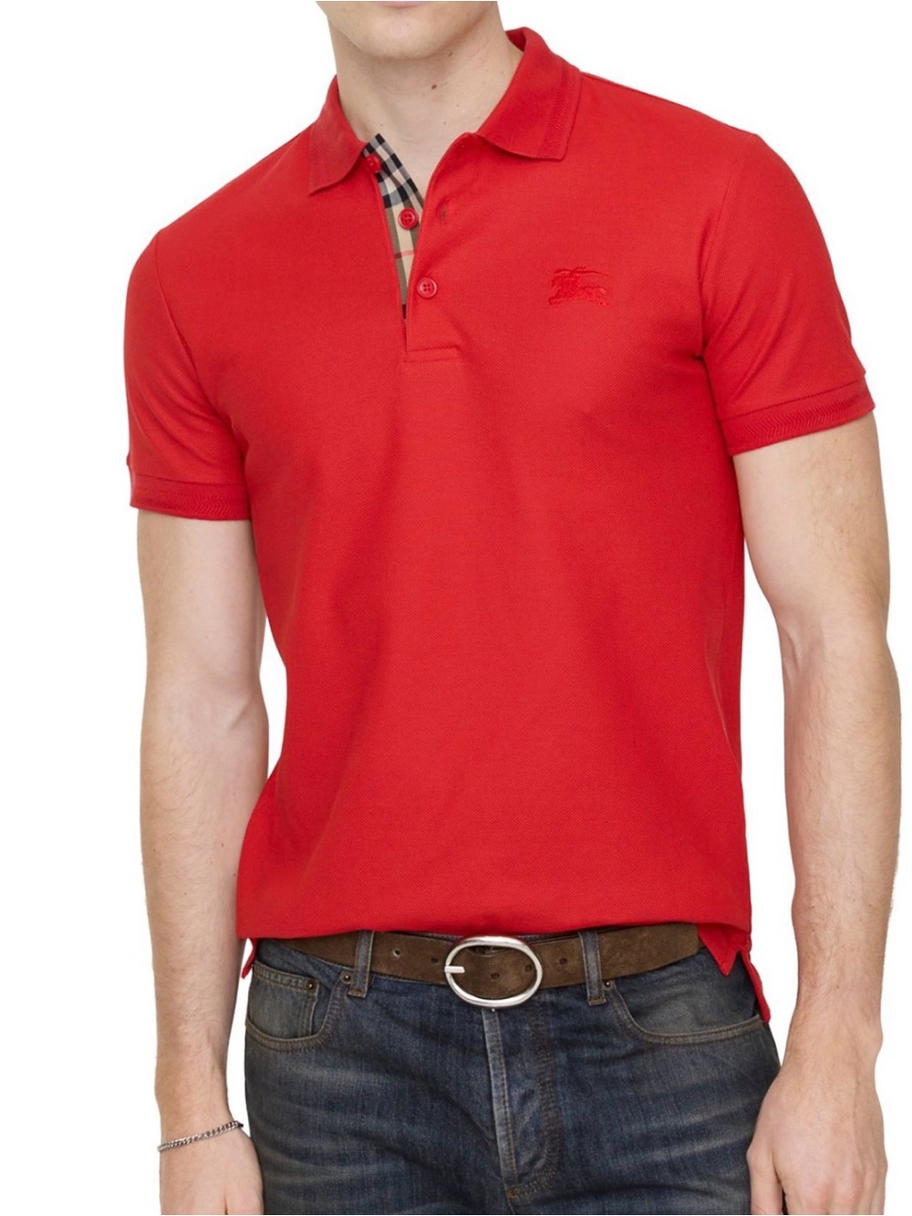 Burberry Red Men's Short-Sleeve Polo with Signature Check Placket Size L NWT